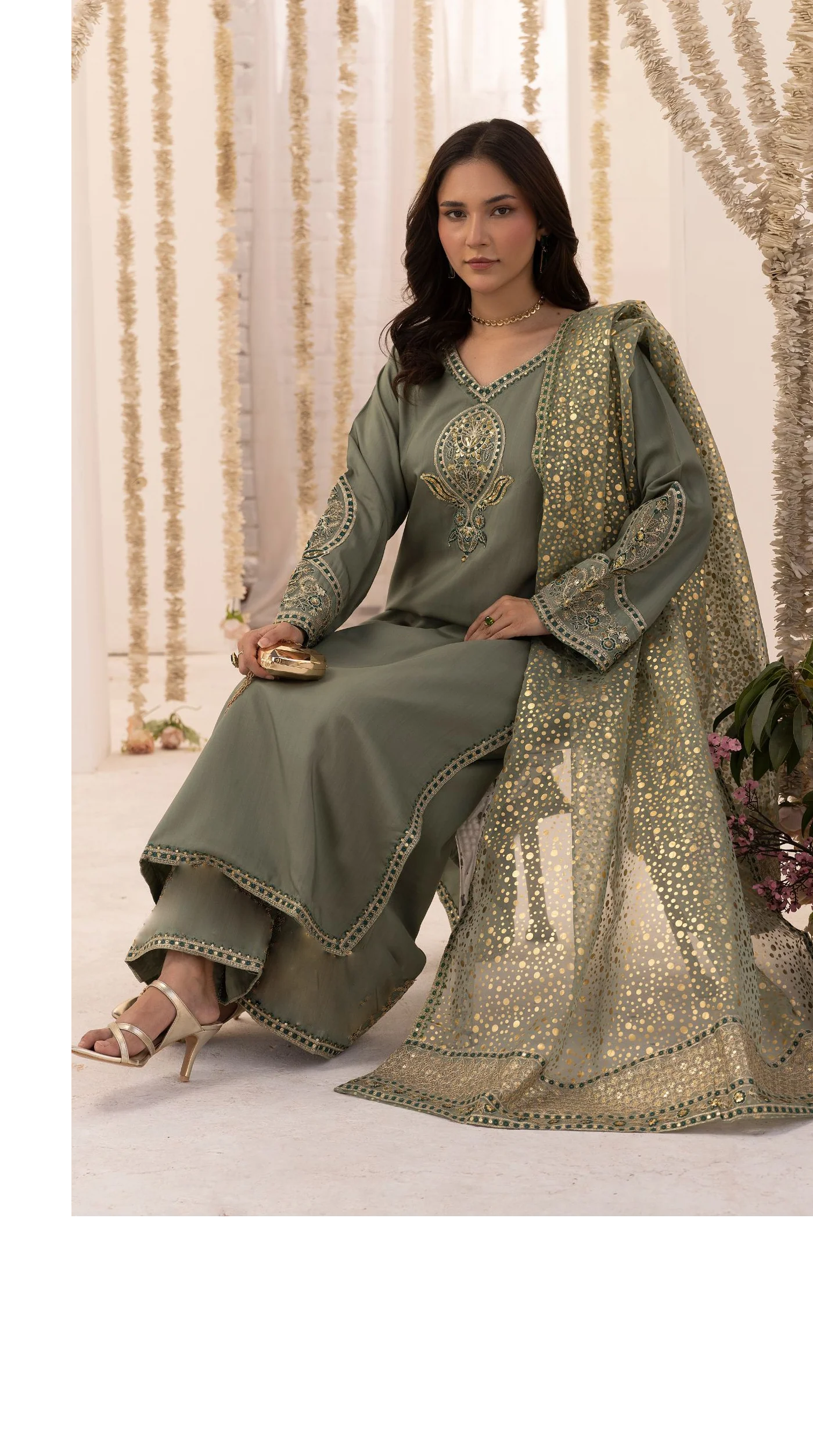 Green Embroidered Salwar Kameez– Elegant Pakistani Festive - Image 4
