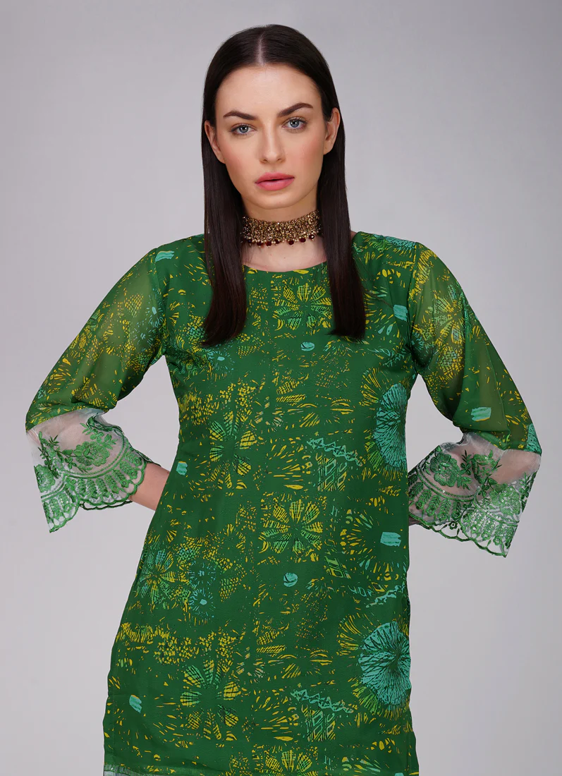 Green Embroidered Straight Cut Trouser Suit Set - Image 6