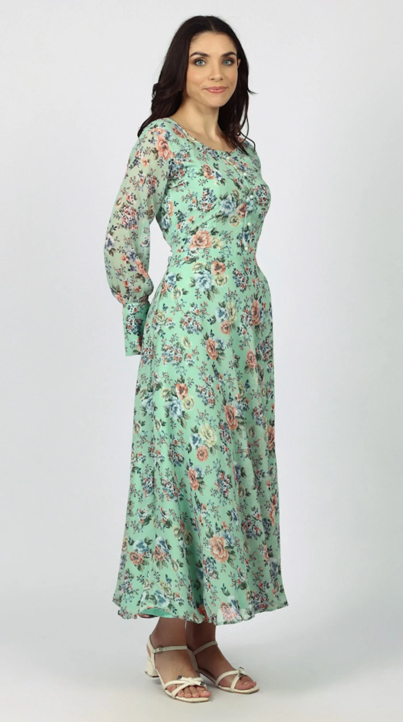 Green Georgette Bias Cut Dress - Image 2