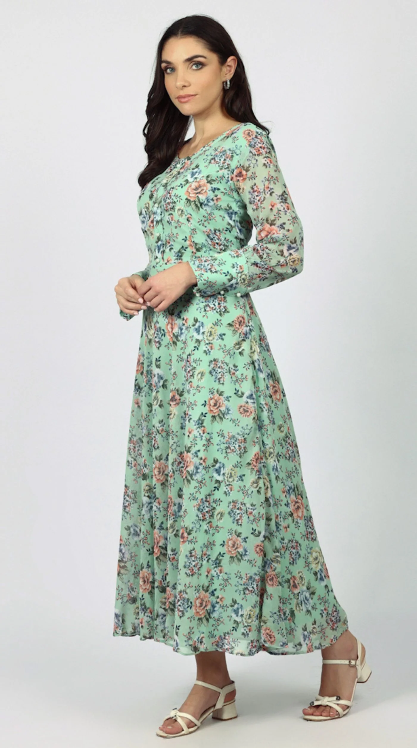 Green Georgette Bias Cut Dress - Image 3