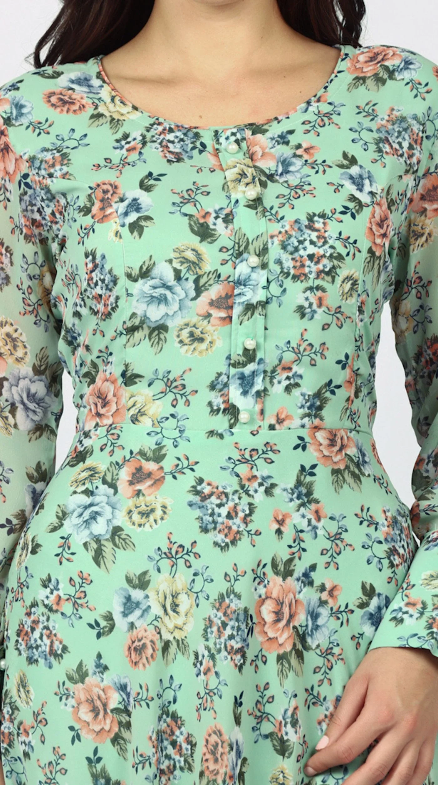 Green Georgette Bias Cut Dress - Image 4