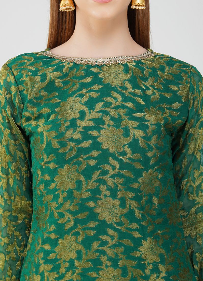 Green Georgette Jacquard Trouser Suit Set - Image 5