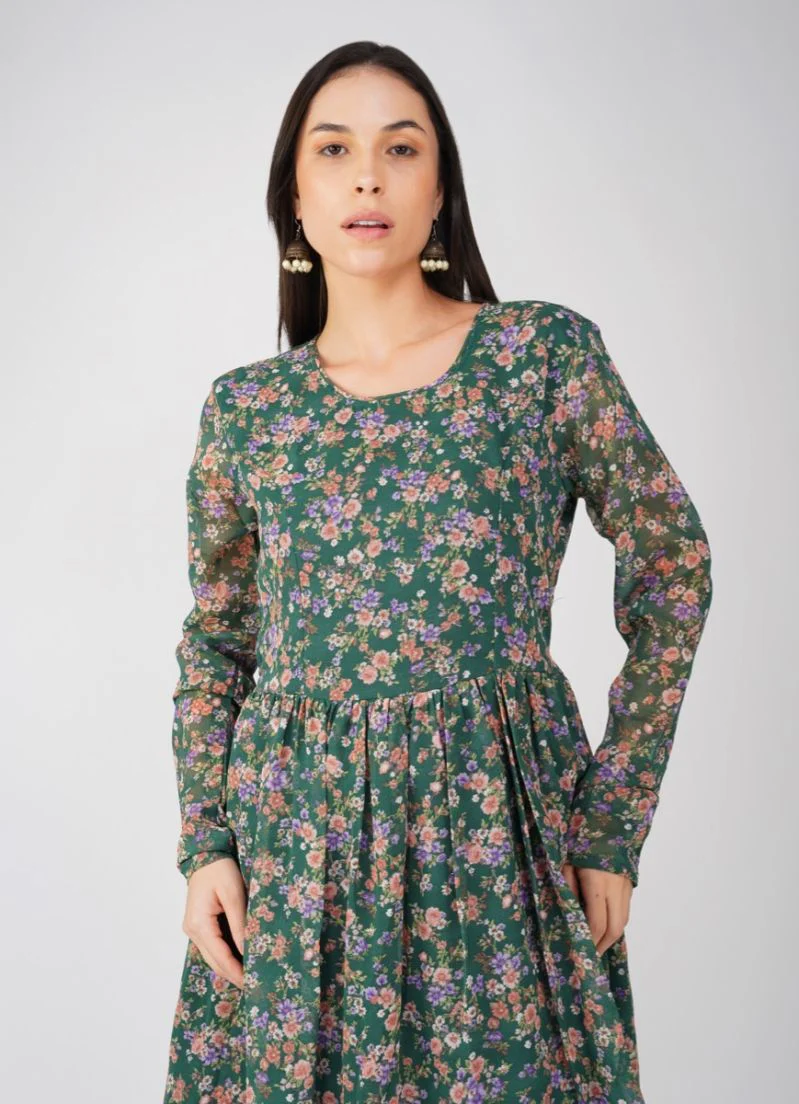 Green Georgette Print On Print Suit - Image 6