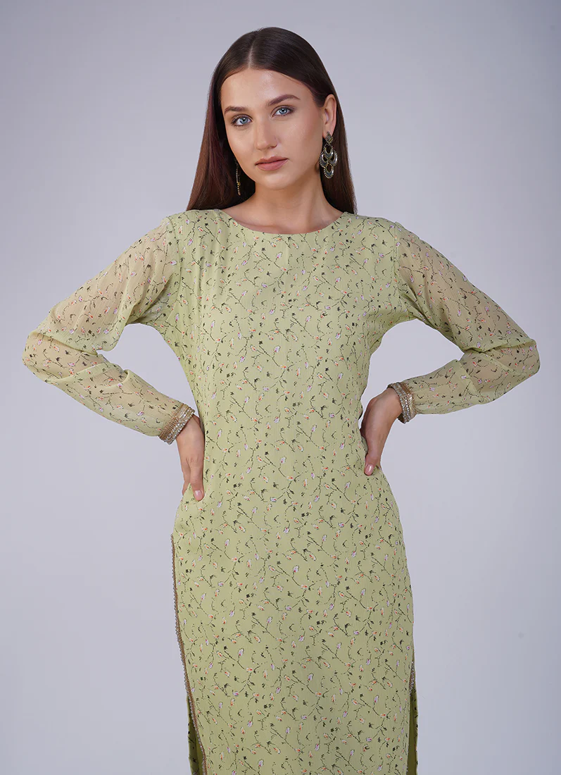 Green Georgette Straight Cut Trouser Suit - Image 5