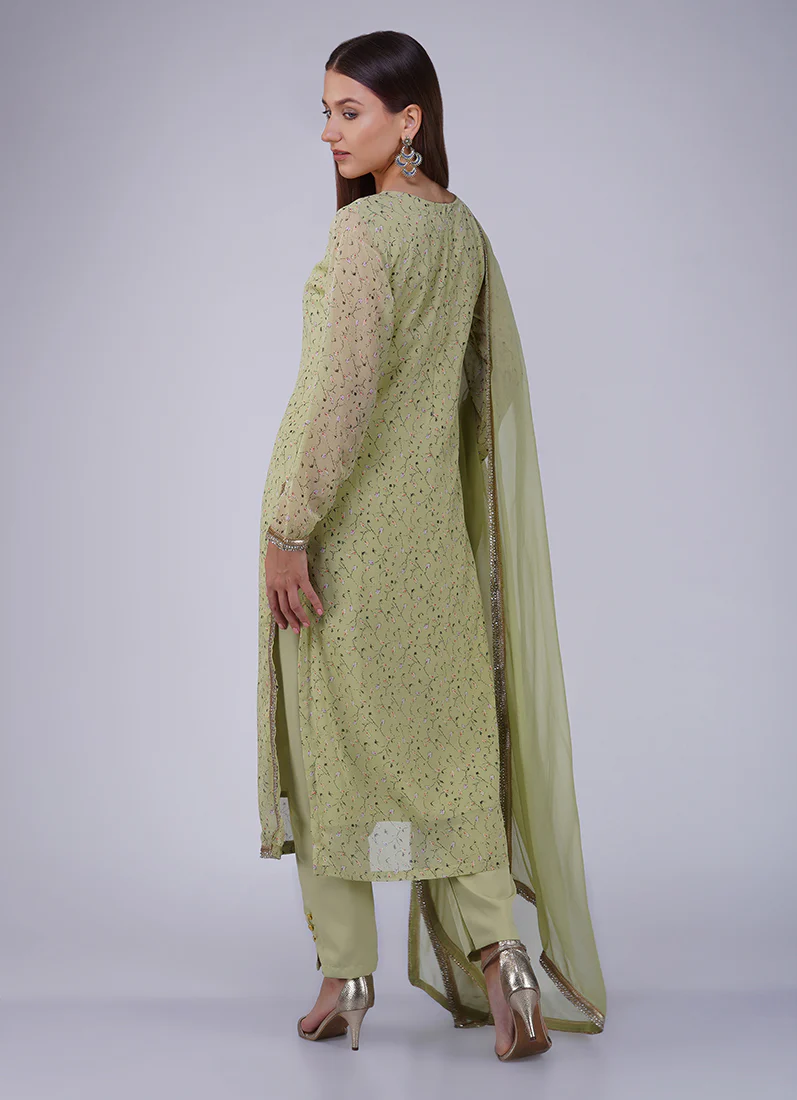 Green Georgette Straight Cut Trouser Suit - Image 7