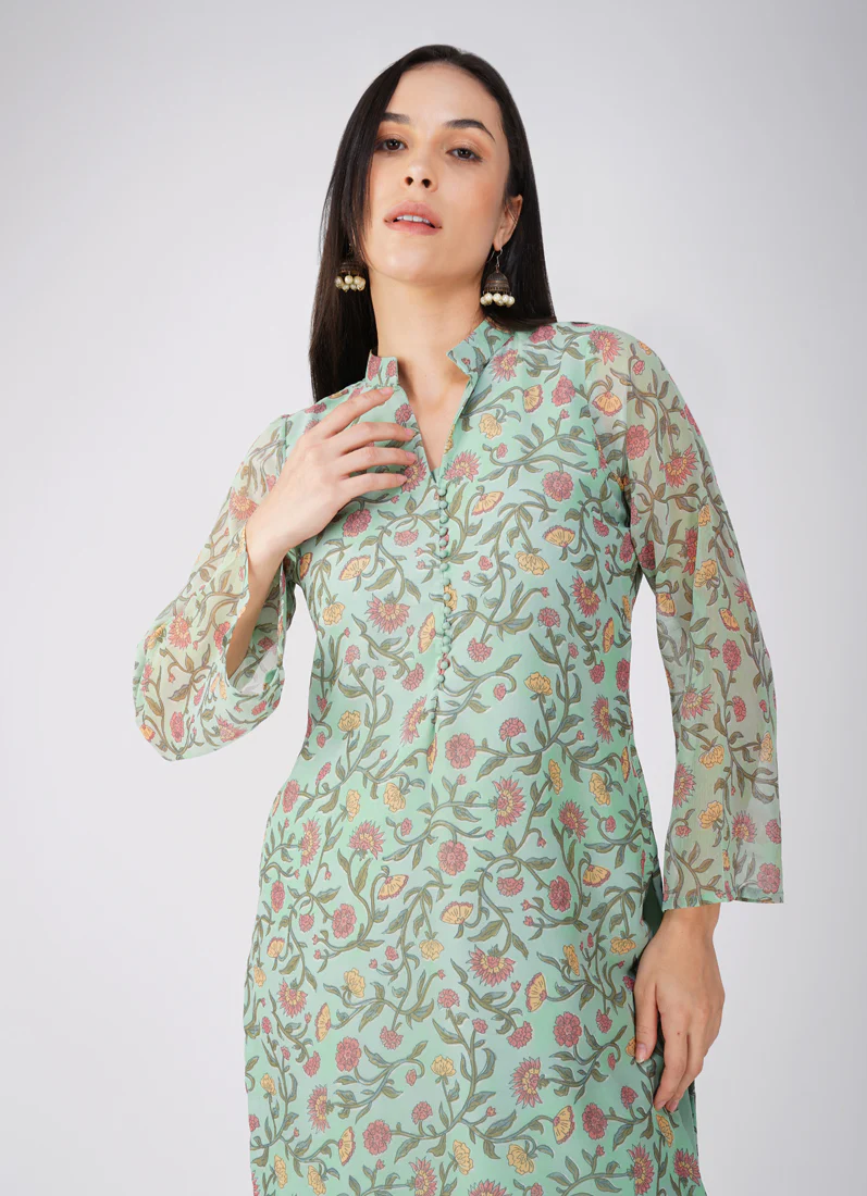 Green Georgette Trouser  Suit Set - Image 4