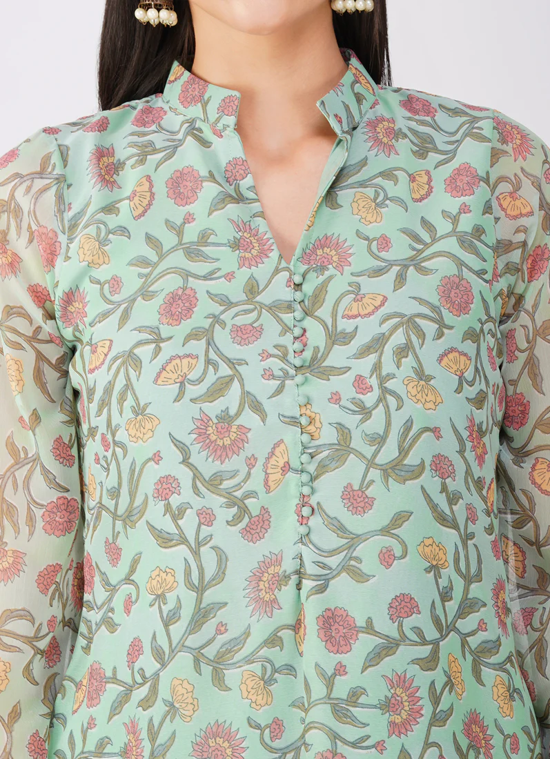 Green Georgette Trouser  Suit Set - Image 5