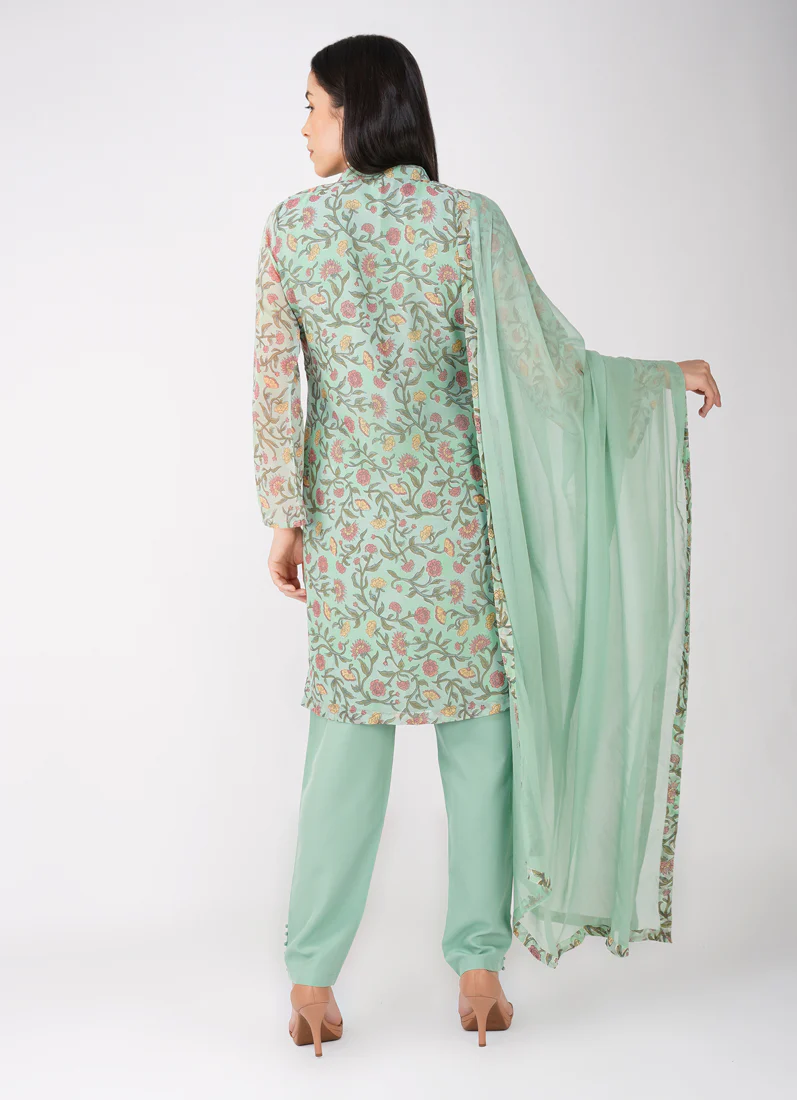 Green Georgette Trouser  Suit Set - Image 6