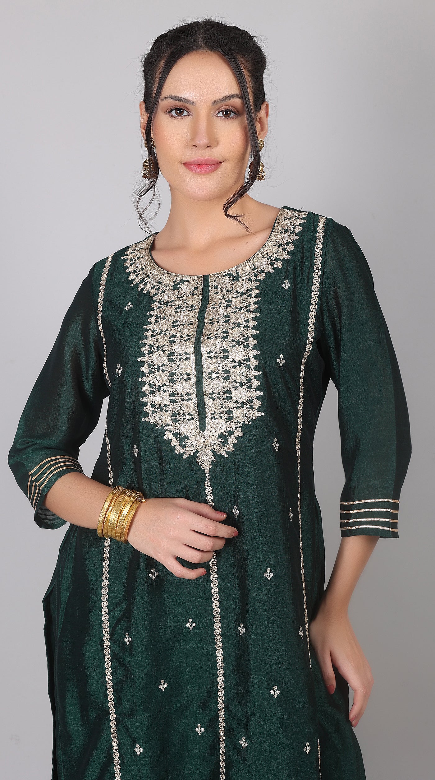 Green Georgette Vichitra Zari Embroidered Gharara Set with Dupatta - Image 4