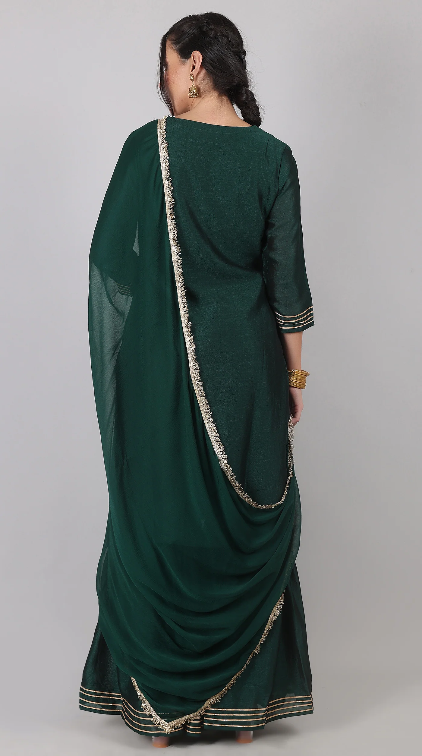 Green Georgette Vichitra Zari Embroidered Gharara Set with Dupatta - Image 7