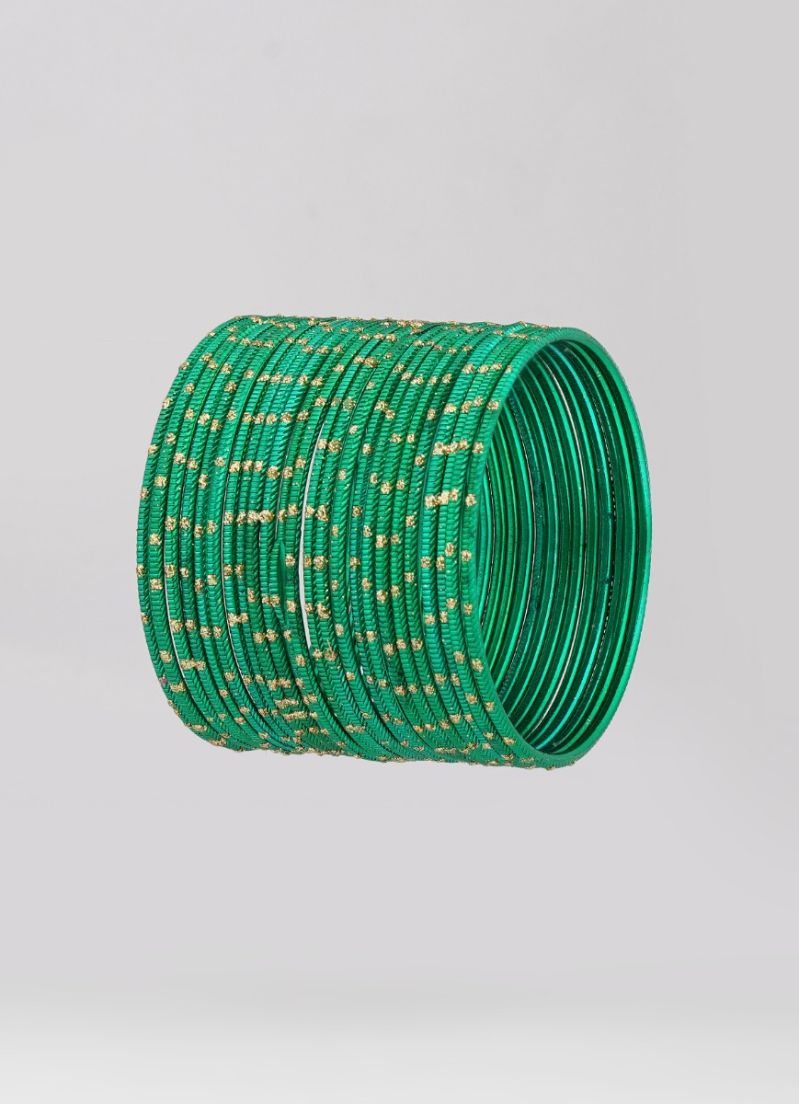 Lightweight Green Glitter Spot Bangle Set - Image 2