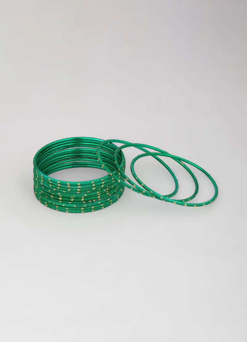 Lightweight Green Glitter Spot Bangle Set - Image 3