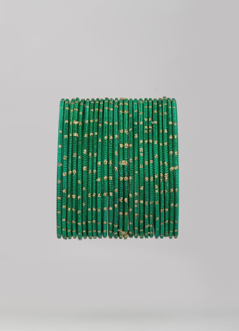 Lightweight Green Glitter Spot Bangle Set - Image 4