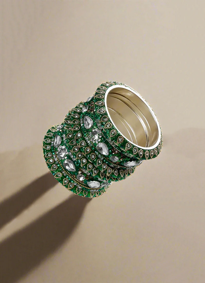 Green Ornate Diamonte Bangles for Women - Image 2
