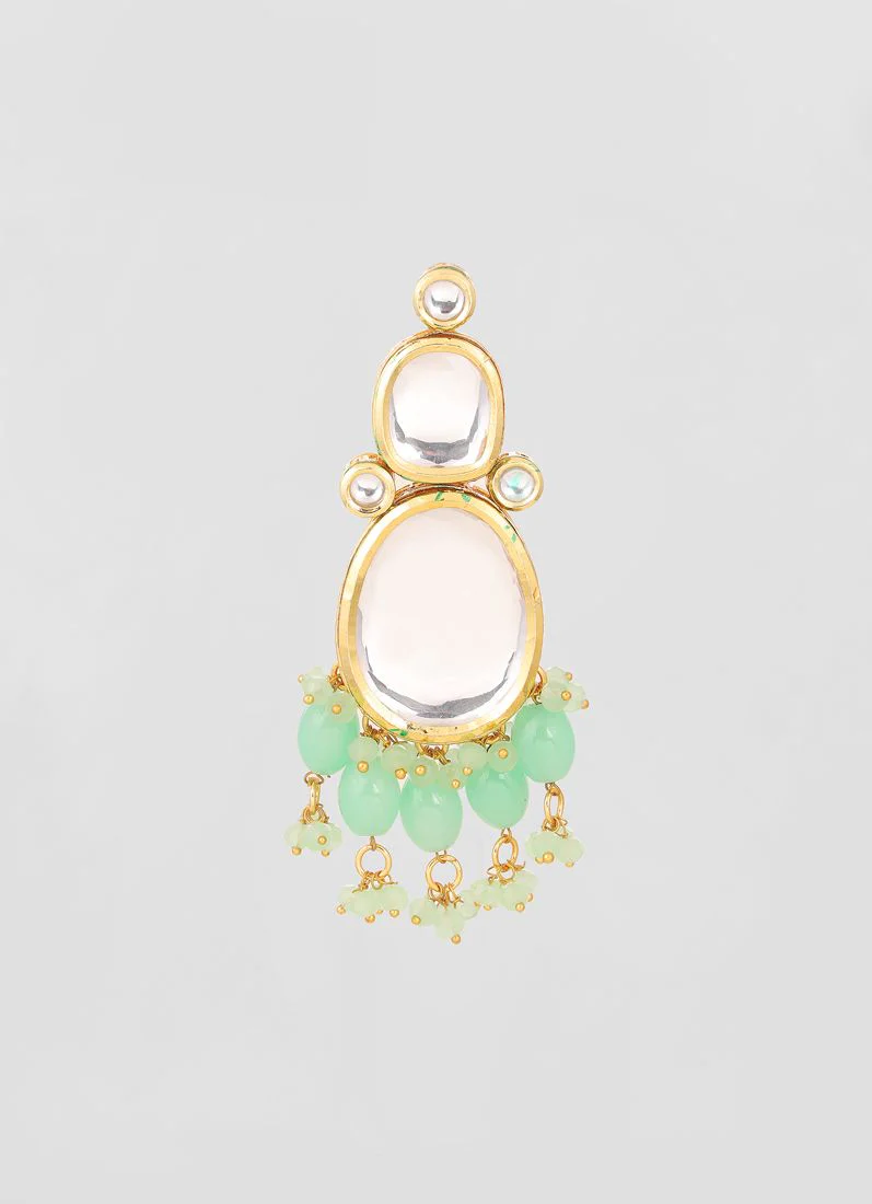 Green large Mirror Kundan Necklace Set - Image 3