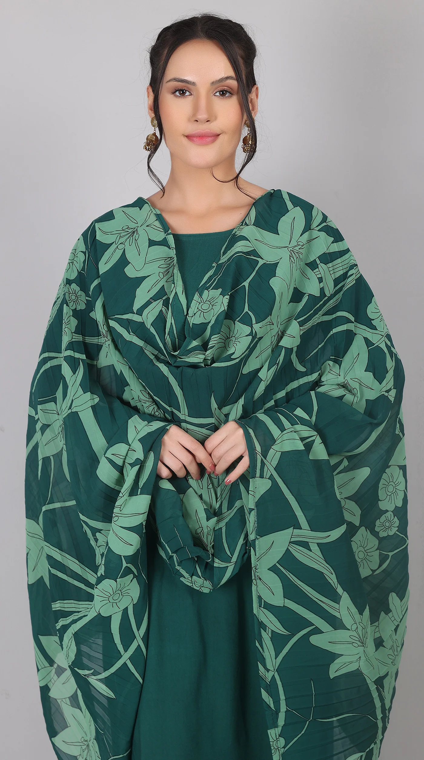 Green Rayon Straight-Cut Kurta Set with Georgette Dupatta - Image 3