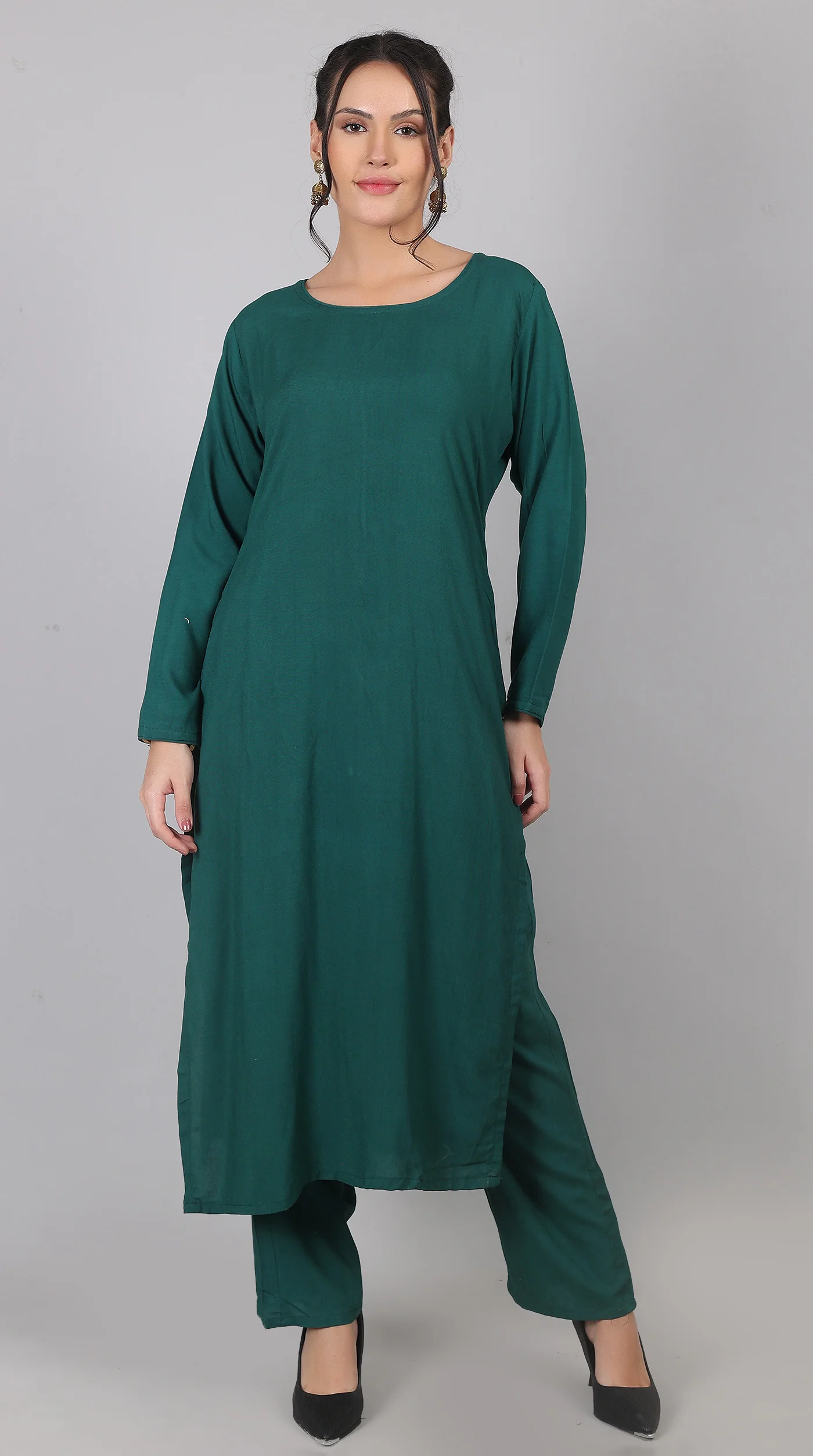 Green Rayon Straight-Cut Kurta Set with Georgette Dupatta - Image 5