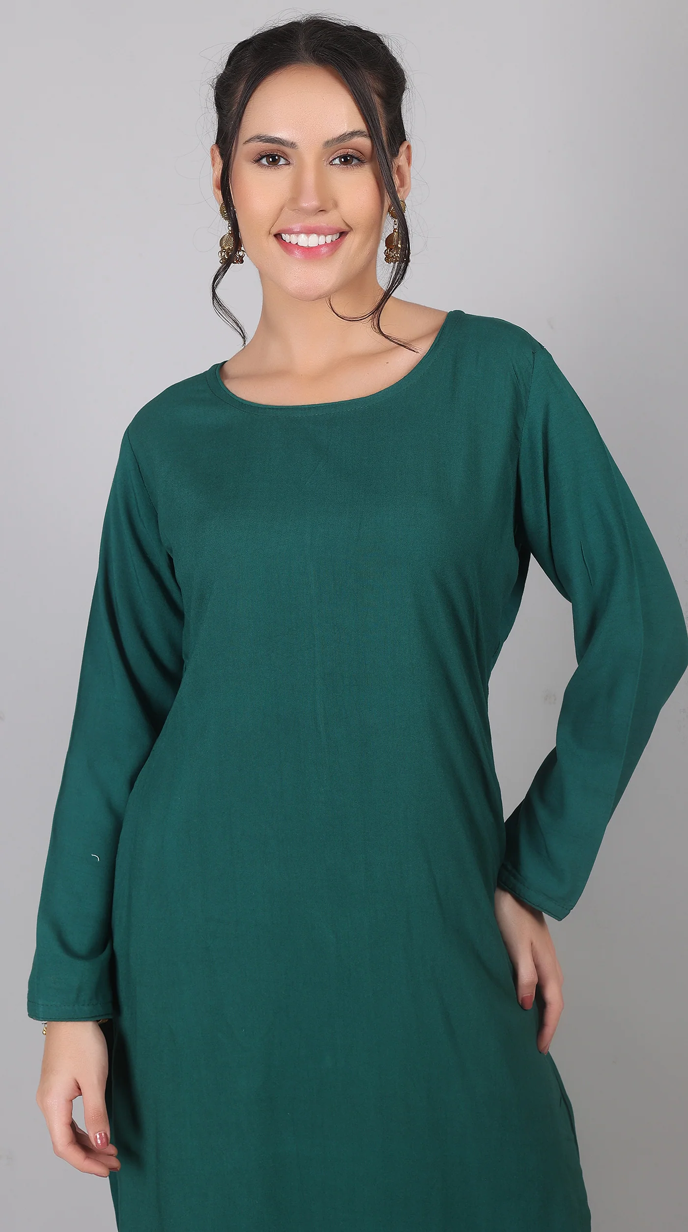 Green Rayon Straight-Cut Kurta Set with Georgette Dupatta - Image 6