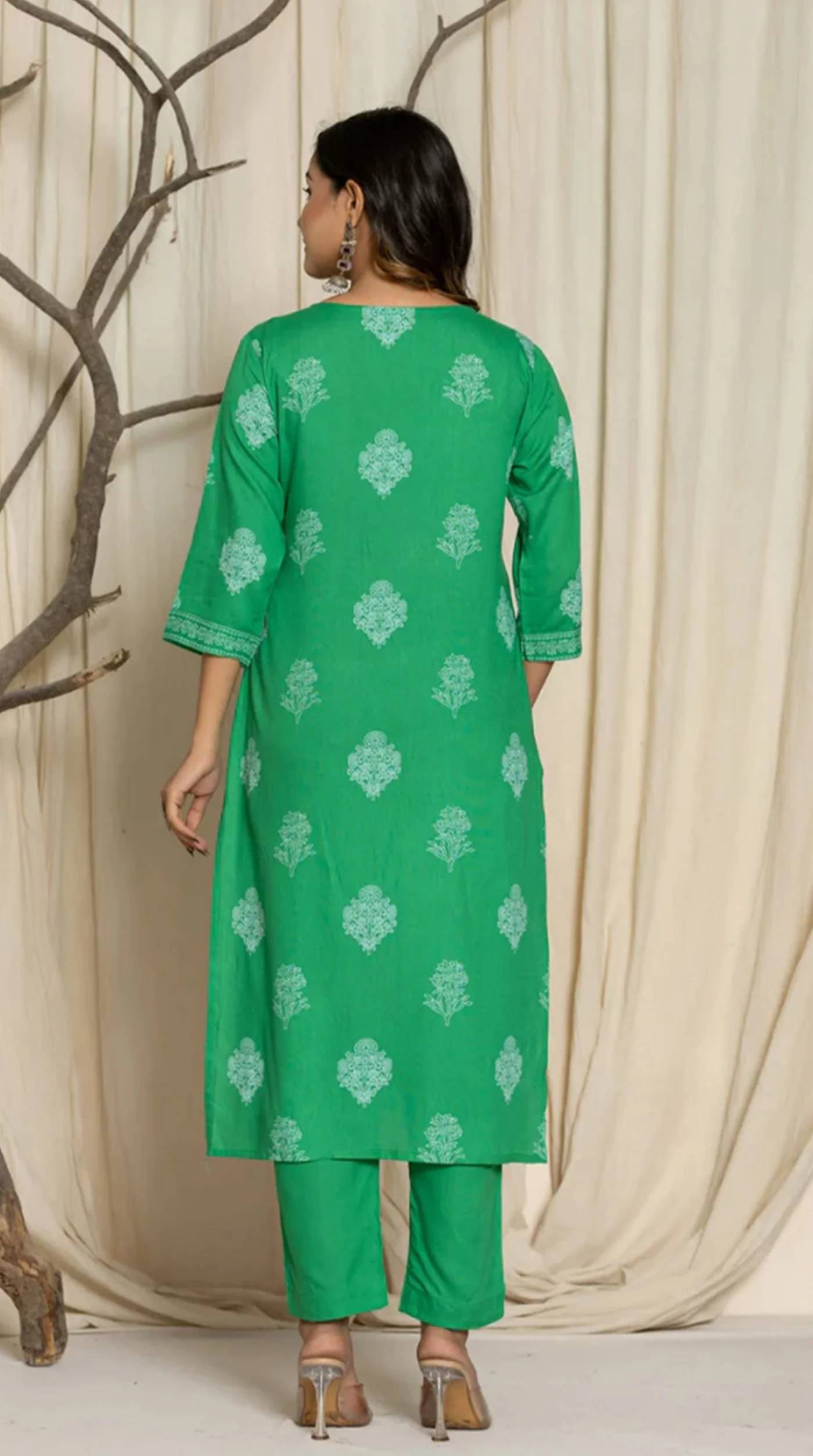 Green Rayon Straight Cut Suit Set - Image 3