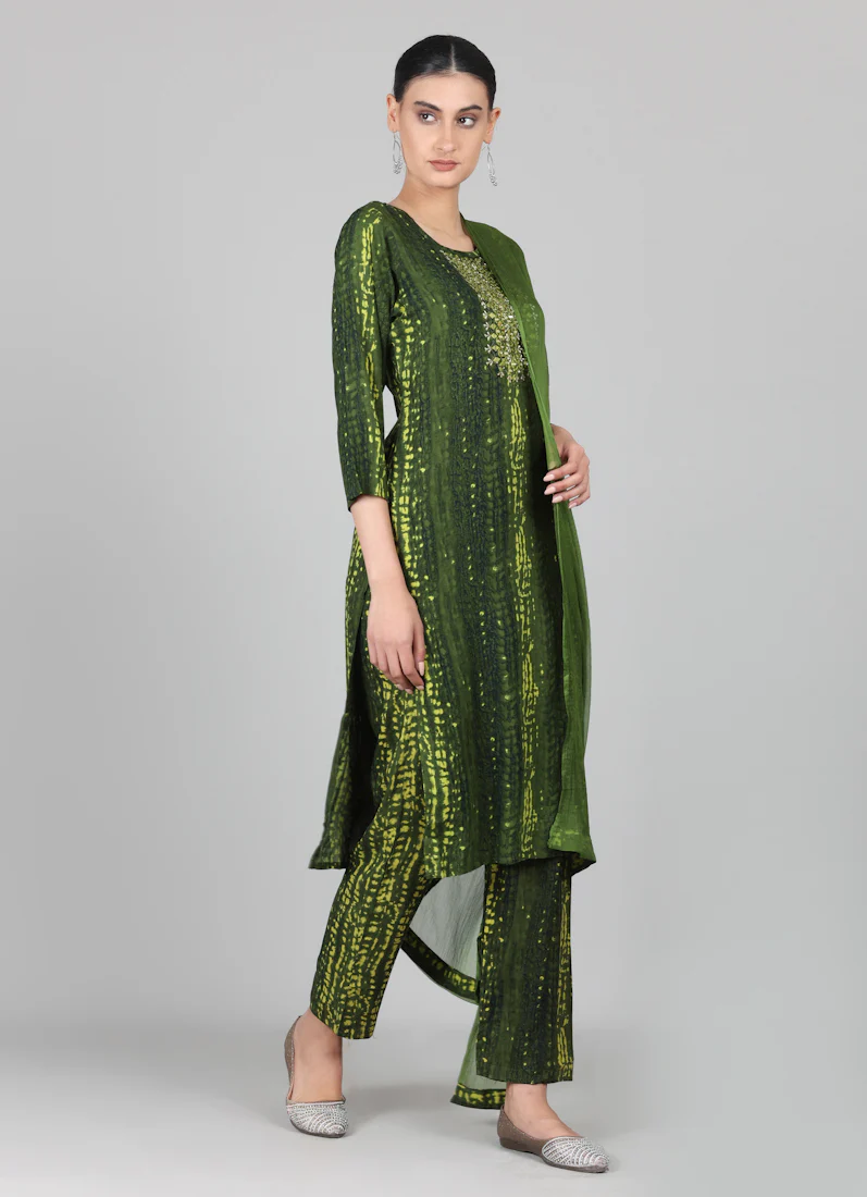 Green Rayon Thread Sippi Embroidered Suit Set - Image 2