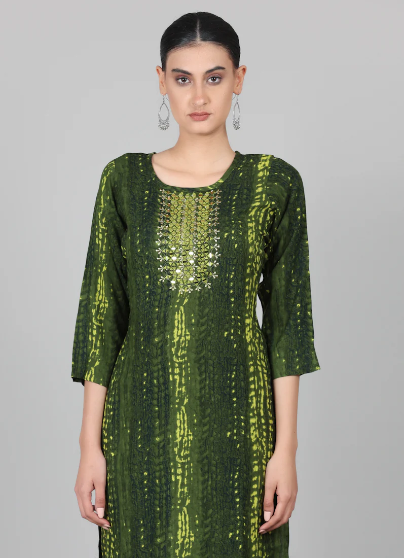 Green Rayon Thread Sippi Embroidered Suit Set - Image 5