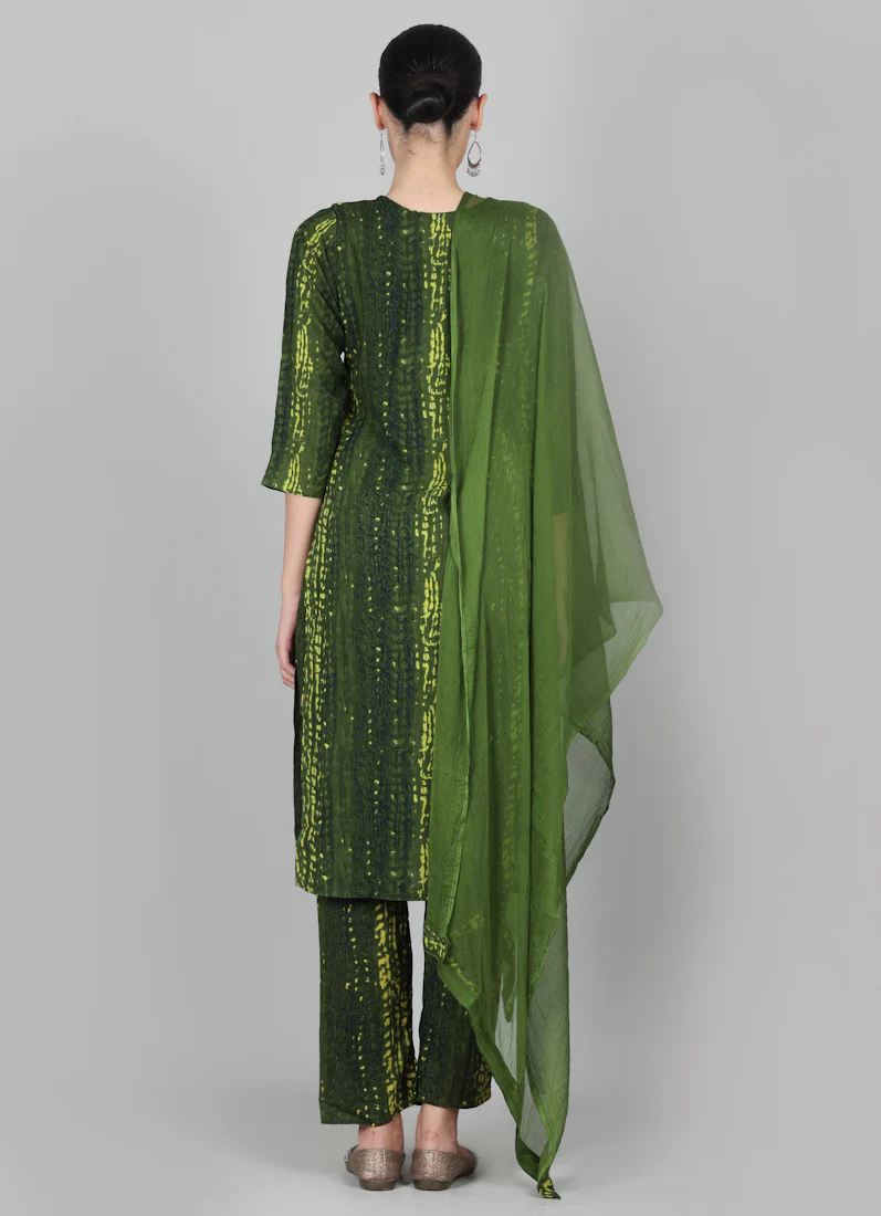 Green Rayon Thread Sippi Embroidered Suit Set - Image 6