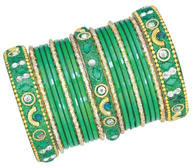 Green Studded Bangle Set - Image 3