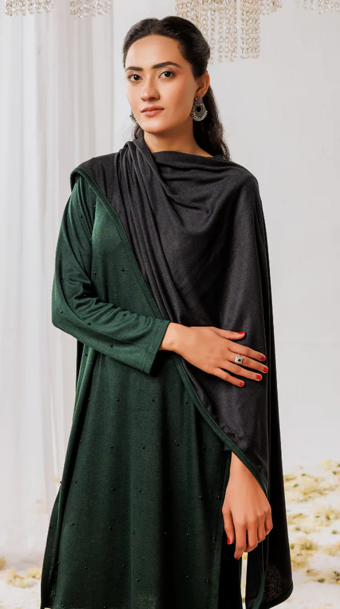 Green Woollen Knitwear Suits with Dupatta - Image 2