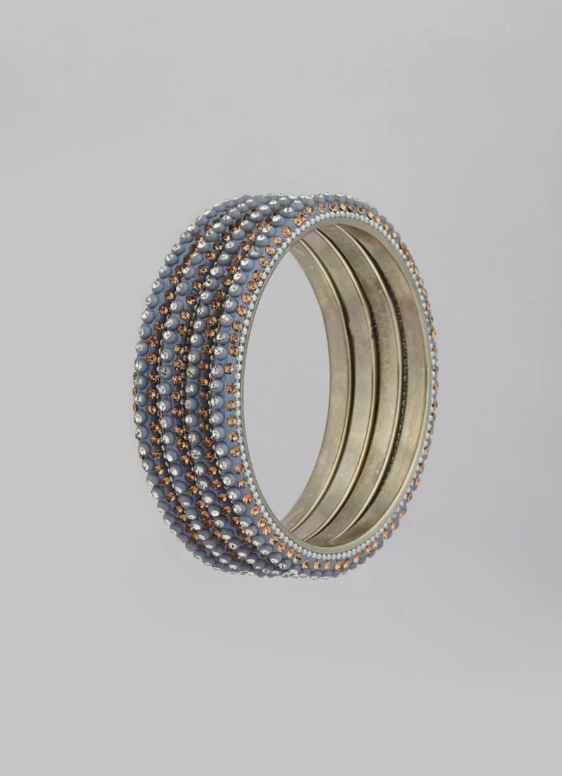Grey Bangles with Silver and Gold â€“ 4 Piece Luxury Wedding Jewellery Set - Image 2