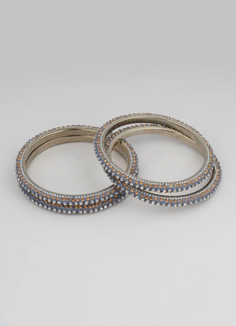 Grey Bangles with Silver and Gold â€“ 4 Piece Luxury Wedding Jewellery Set - Image 4