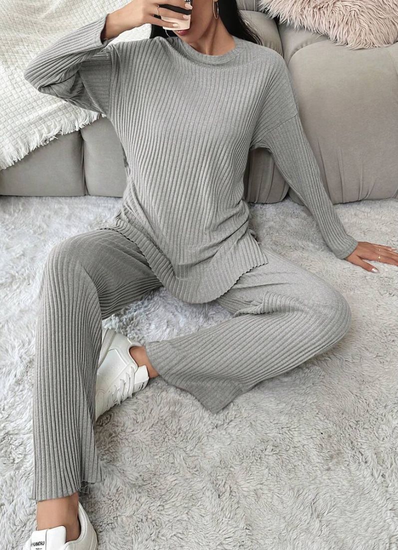 Grey Cotton Ribbed Co-Ord Set - Image 3