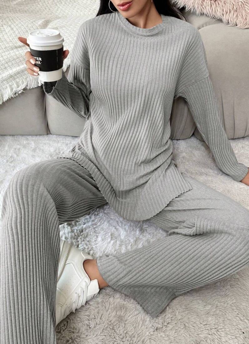Grey Cotton Ribbed Co-Ord Set - Image 4
