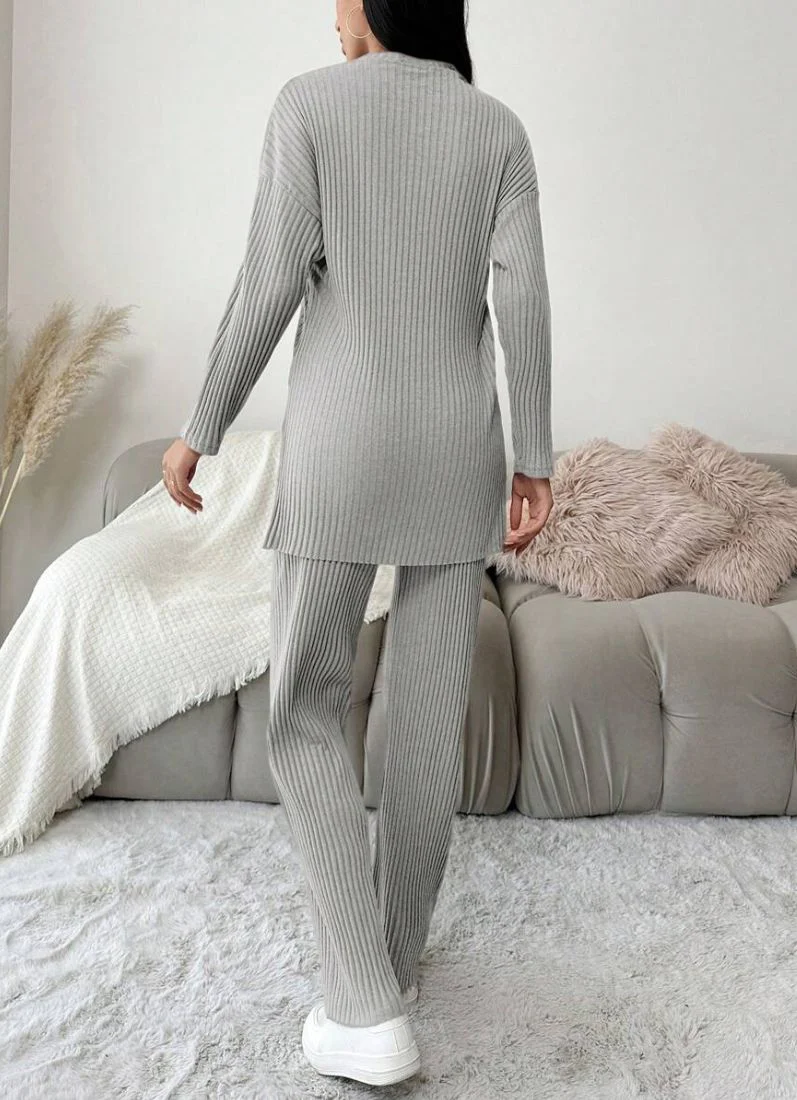 Grey Cotton Ribbed Co-Ord Set - Image 5