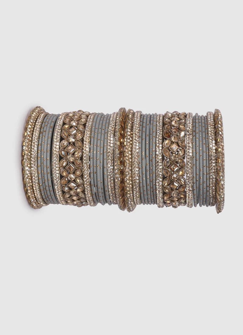 Grey Diamante Kara Double Bangle Set | Wedding Ethnic Jewellery - Image 7
