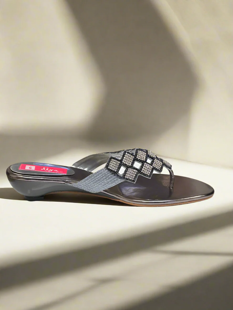 Grey Diamonte Ladies Chappal - Image 2