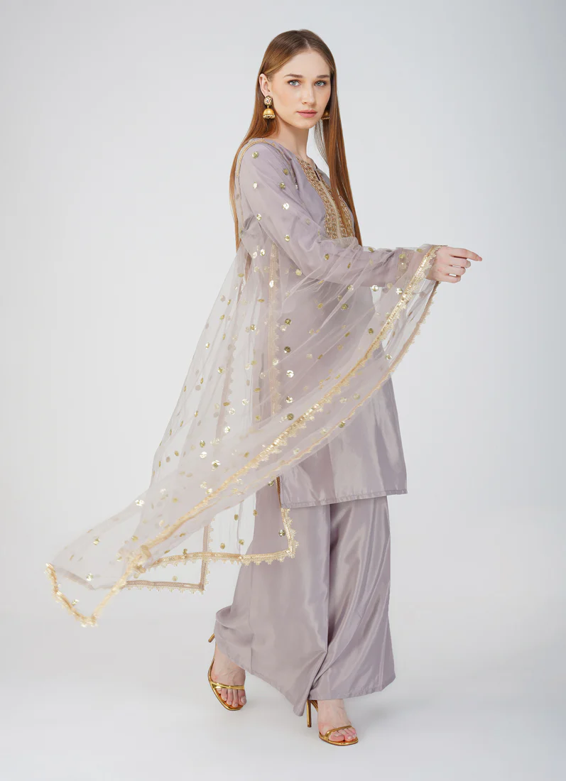Grey Embroidered Palazzo Suit Set - Image 2