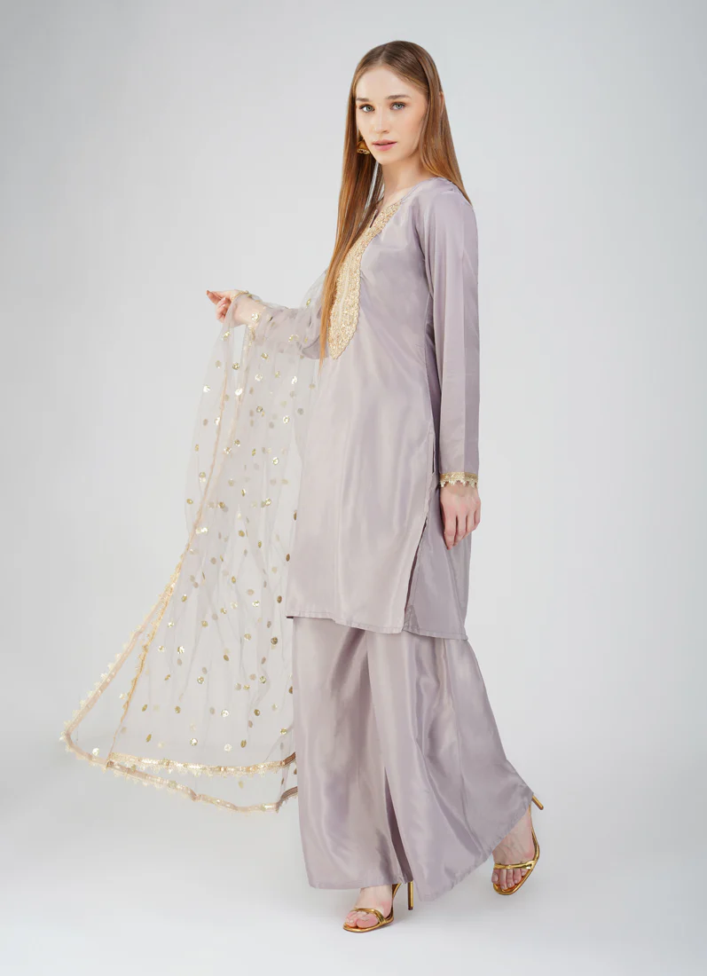 Grey Embroidered Palazzo Suit Set - Image 3