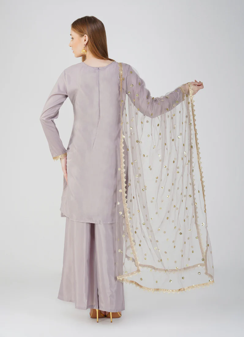 Grey Embroidered Palazzo Suit Set - Image 4