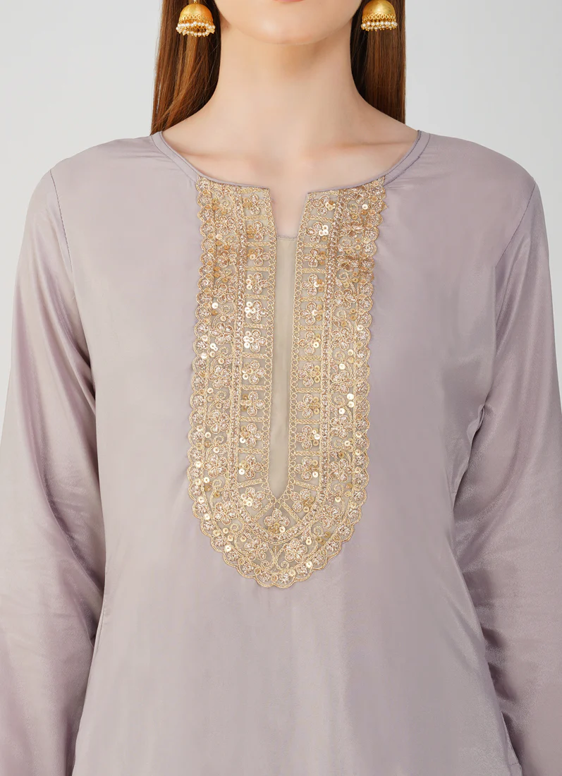 Grey Embroidered Palazzo Suit Set - Image 5