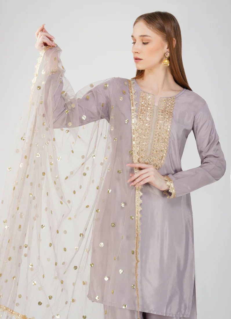 Grey Embroidered Palazzo Suit Set - Image 6