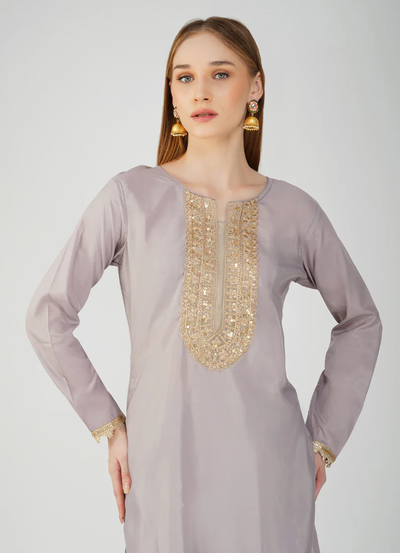 Grey Embroidered Palazzo Suit Set - Image 7