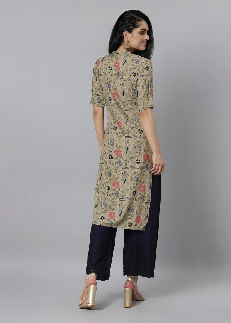 Grey Rayon Printed Kurta - Image 2