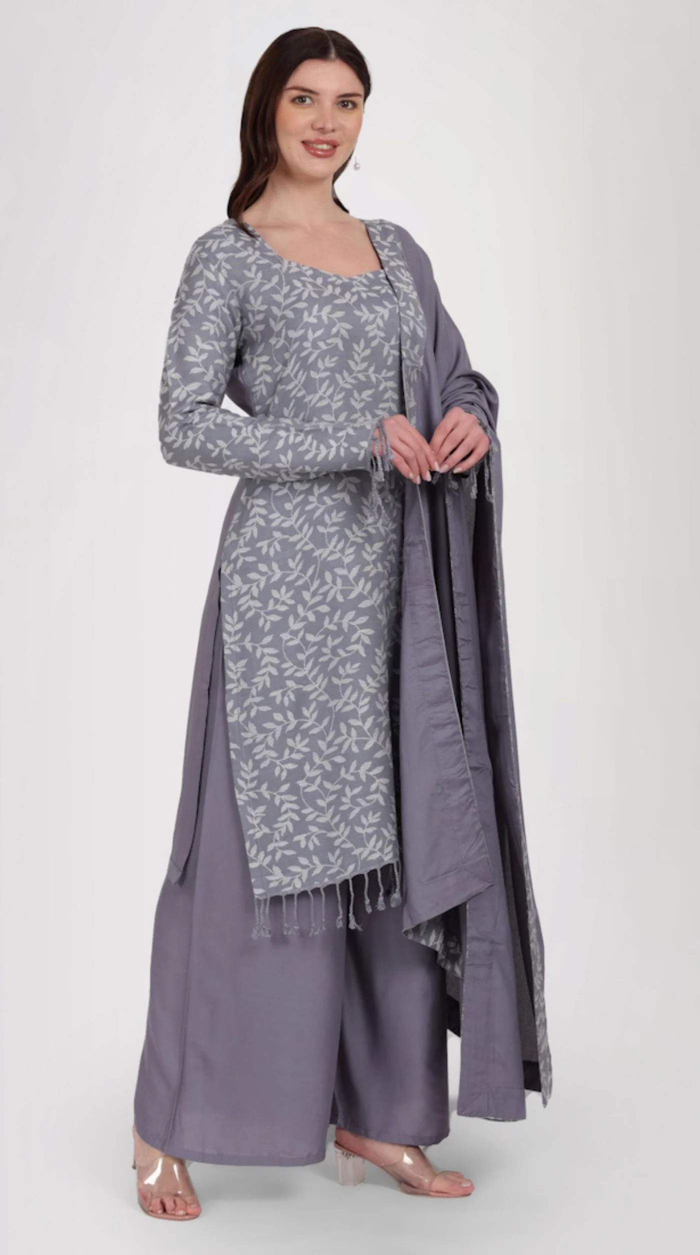 Grey Shawl Suit Set - Image 3