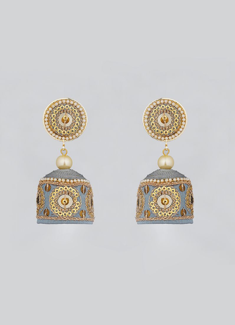 Grey Threadwork With Lace Earrings - Image 2