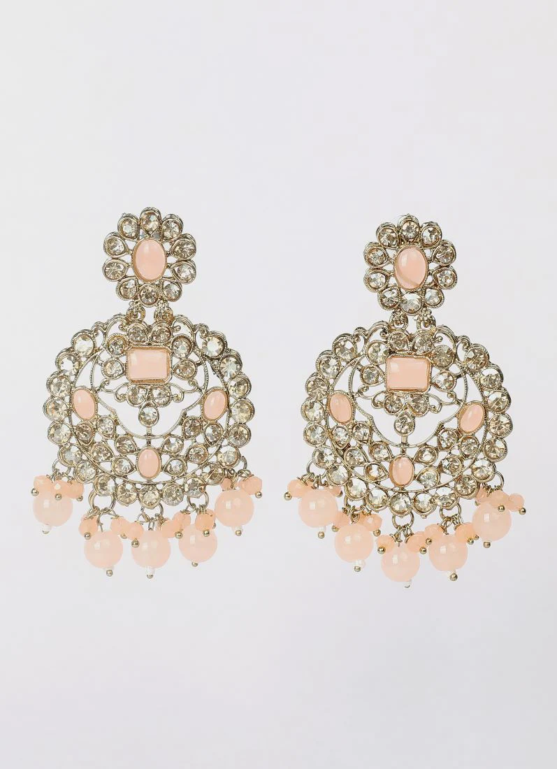 Icy Peach Pearl & Stone Heavy Necklace Set - Image 4
