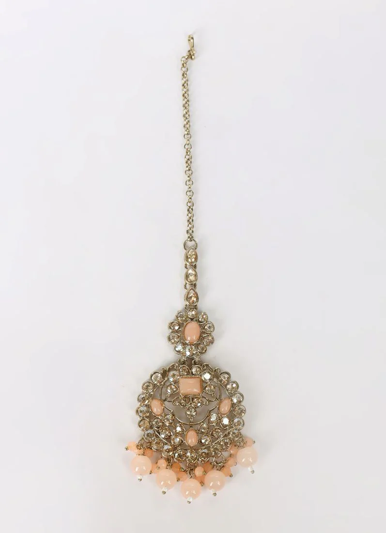 Icy Peach Pearl & Stone Heavy Necklace Set - Image 6