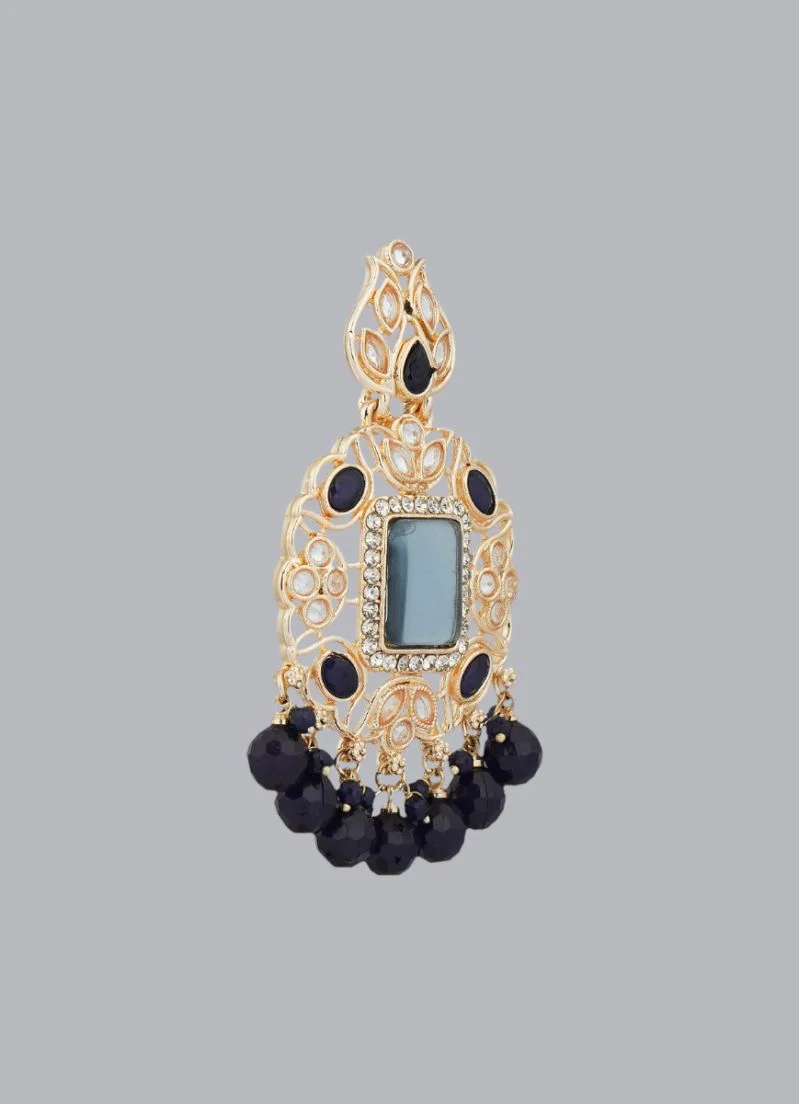 Intricate Gold Beaded Earrings With Cats Eyes Stone - Image 3