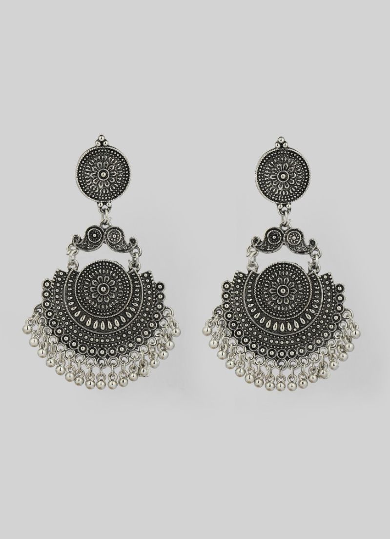 Intricate Oxidized Silver Earrings for Women - Ethnic Jewelry - Image 2