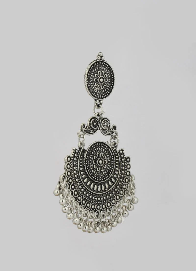 Intricate Oxidized Silver Earrings for Women - Ethnic Jewelry - Image 3