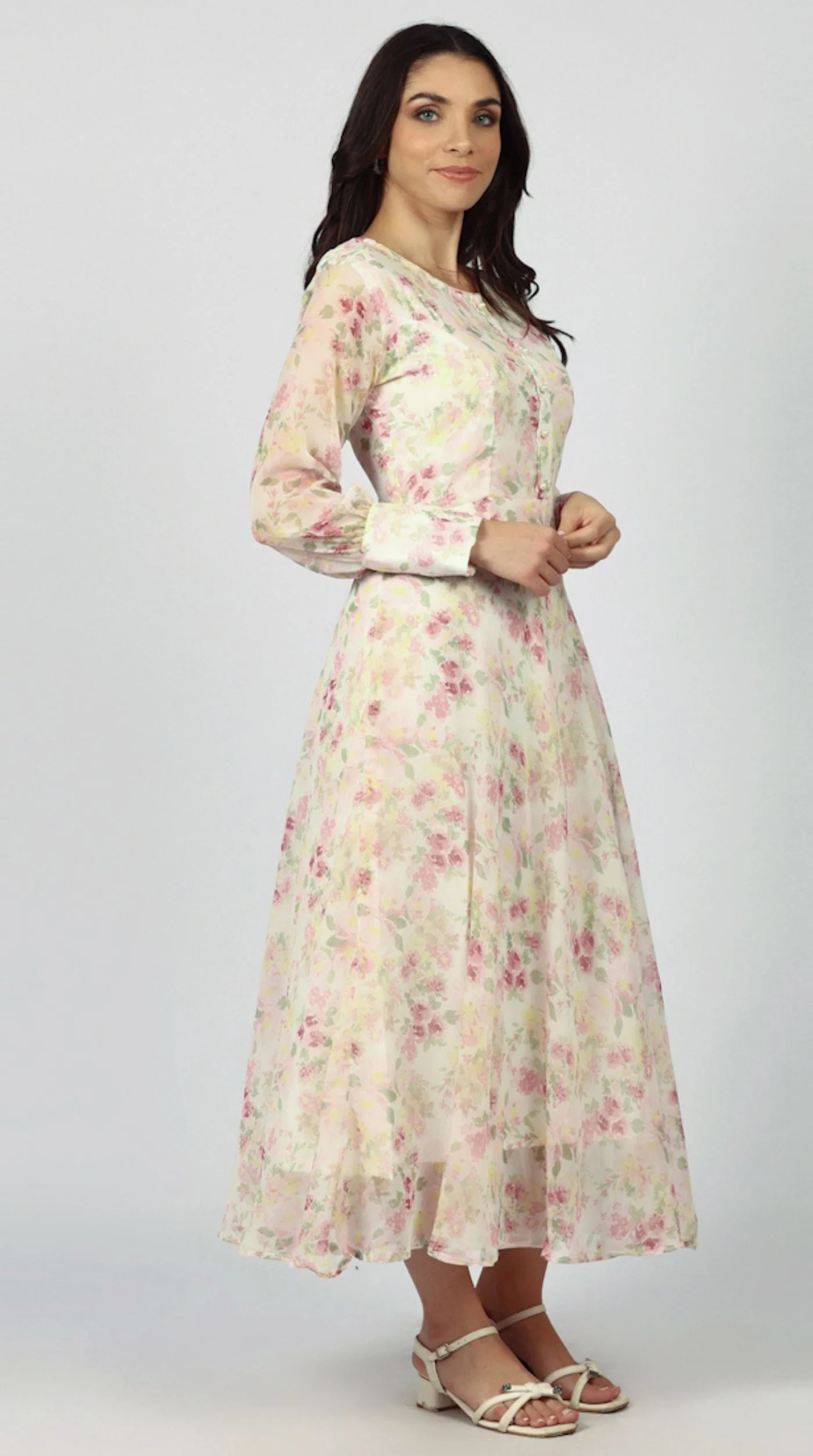 Ivory Chiffion Bias Cut Dress - Image 2